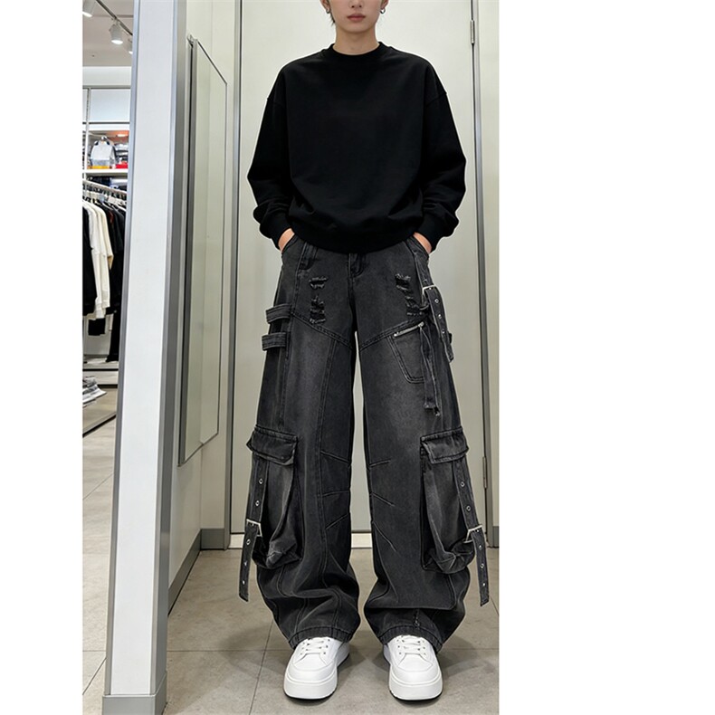 宽松直筒工装牛仔裤大口袋长裤A155-P75,男装牛仔裤,电商D312