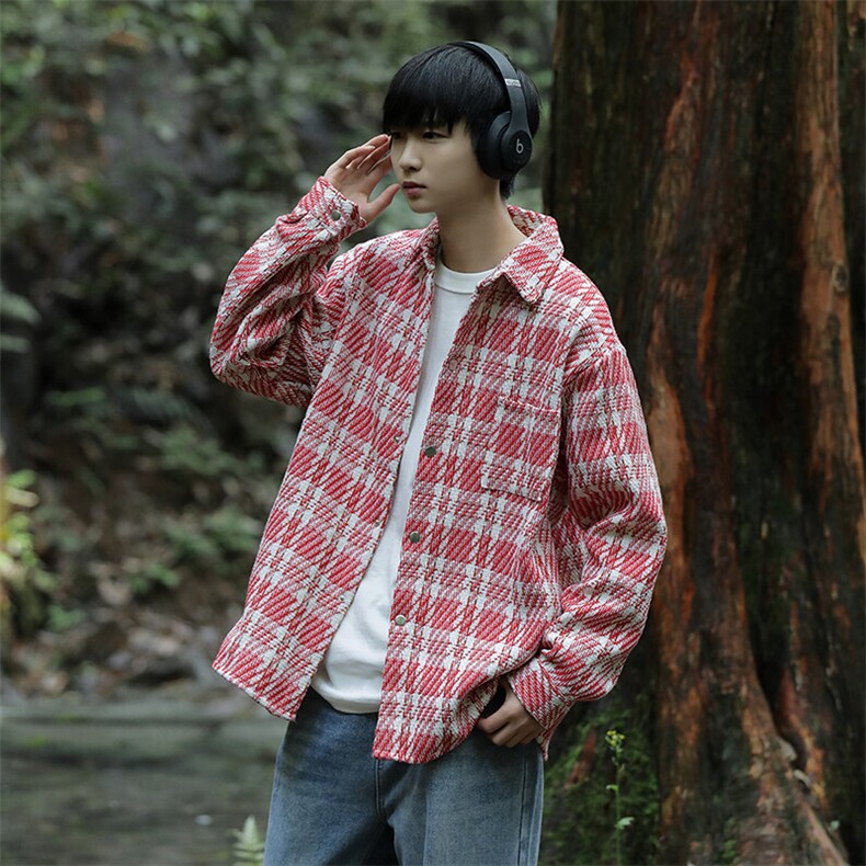 SJ-217-2-JK2416-P65秋季新款宽松小香风格子夹克外套男,男装夹克,星座217-2