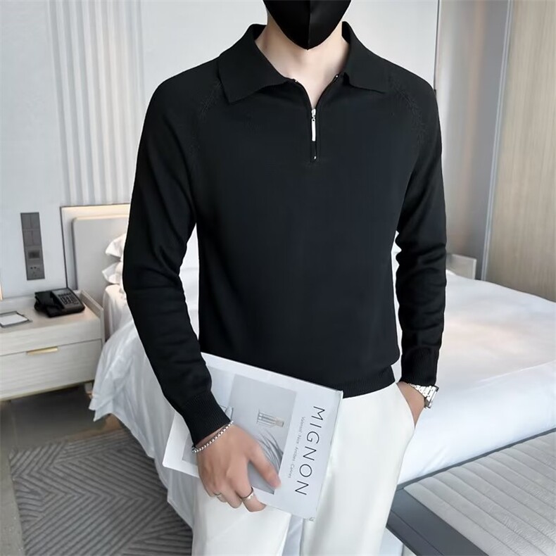 轻熟风新款拉链针织Polo衫秋季潮牌男士潮流翻领S802-P55图片