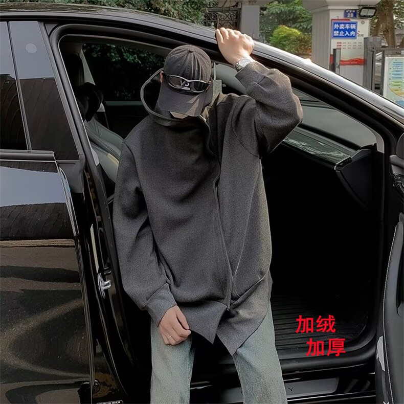 设计感拉链连帽卫衣男女秋冬小众休闲开衫加绒外套ER114-p58图片