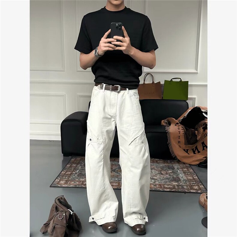 26@美式复古宽松cleanfit口袋弯刀裤廓形工装牛仔裤S50106P56网图,男装牛仔裤,电商B245