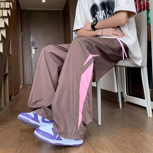彩色多巴胺三条杠口袋工装裤男女百搭美拉德运动休闲长裤薄款阔腿图片