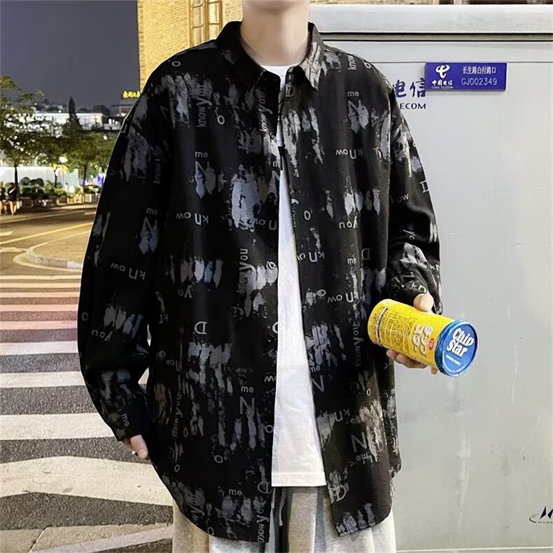 潮日常长袖印花衬衫时尚男原宿新款青春流行SC137P28,男装衬衫,星座1116-2