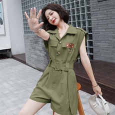 2021夏季新款潮流时尚气质减龄翻领腰带收腰显瘦修身连体裤，女装休闲裤，韩蜜菓