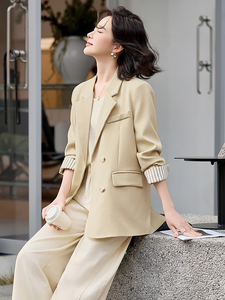 高级感时尚拼接西装外套女2025春季新款洋气百搭双排扣小西服上衣图片