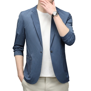 春秋季新款休闲西服中年男士商务西装外套薄款时尚百搭潮流上衣图片