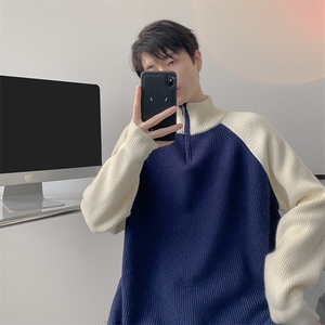 8XL-M半拉链立领毛衣外套男针织衫慵懒拼接插肩袖线衣MY19001P78图片