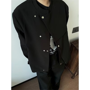 新中式立领西服外套青少年春季解构活页按钮斜门襟设计夹克JKZ10图片