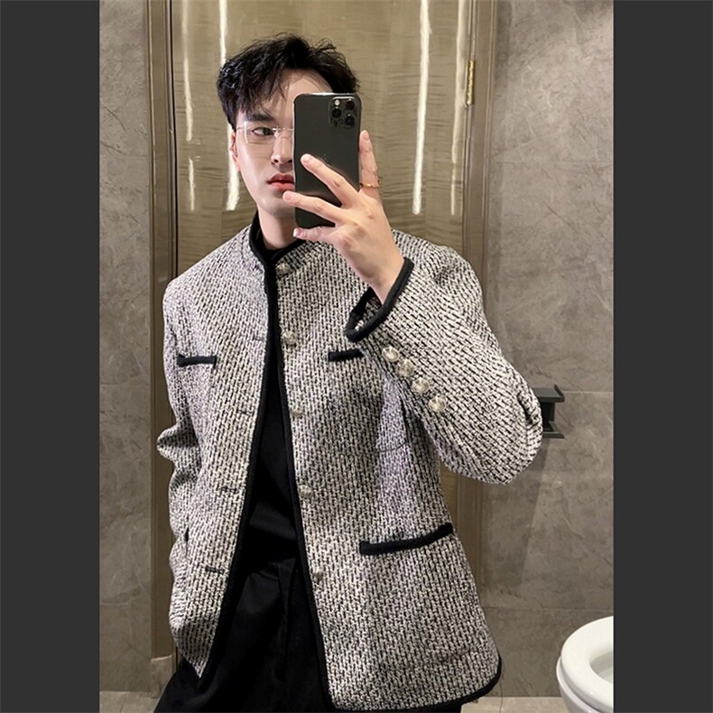 秋冬红立领小香风外套男时尚高级感休闲夹克上衣JK2316P130,男装夹克,电商B267