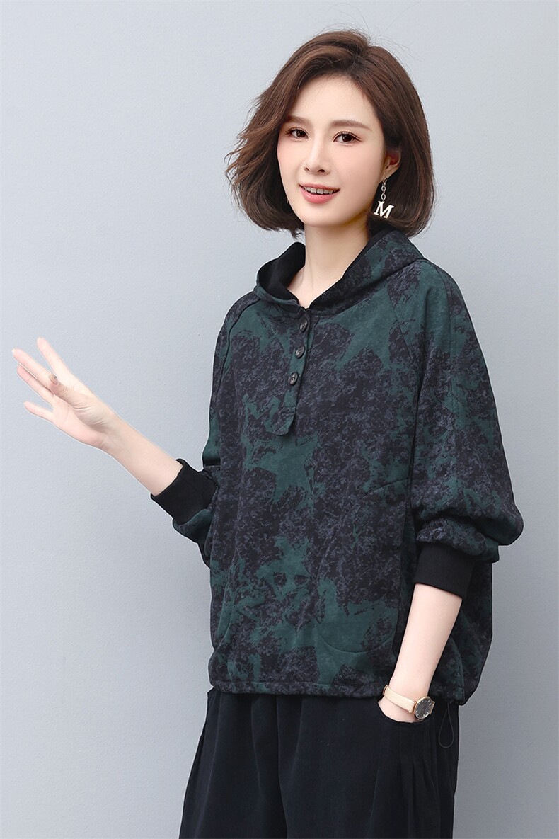 长期现货印花连衣帽卫衣女2025春秋款洋气大码宽松显瘦休闲上衣,女装卫衣/绒衫,涵誉