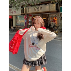 韩系纯欲印花设计感圆领长袖t恤女夏季休闲显瘦百搭防晒罩衫上衣，男装T恤，星座506A