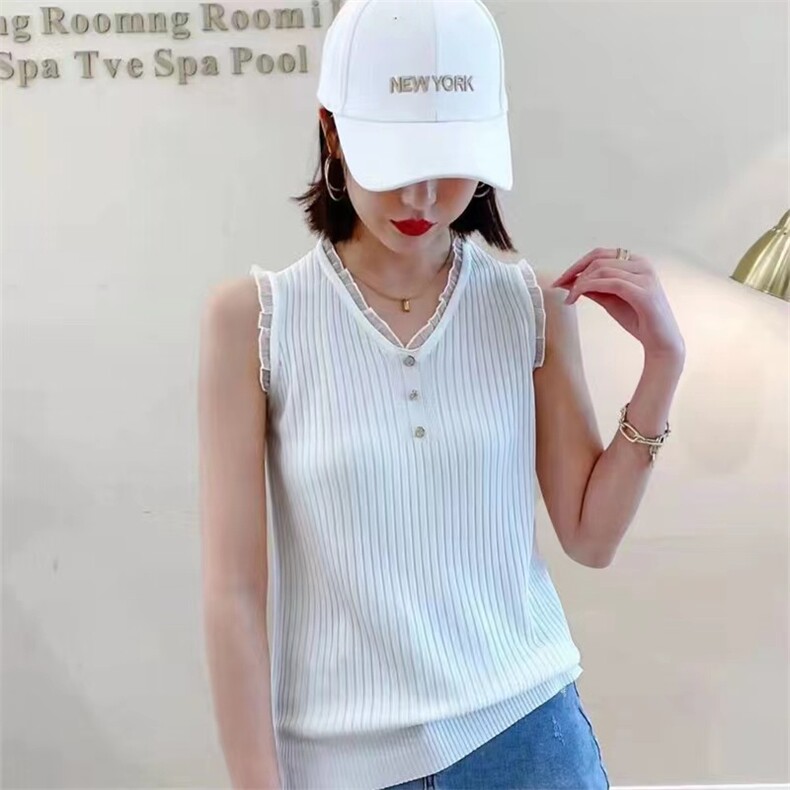 2024年夏季新款拼接时尚气质V领无袖背心，女装背心吊带，百纯羊绒