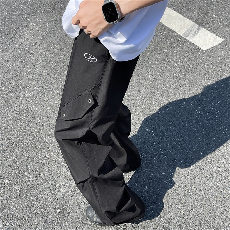 工装伞兵裤男夏季皱褶设计感阔腿宽松直筒休闲裤子B4542-P38有货,男装工装外套,星座302B-2