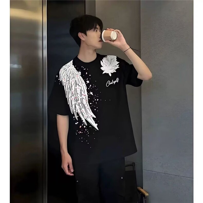 半墨宽松大码新中式风衬衫男短袖立领复古竹子印花夏装文艺衬衣,男装T恤,星座506A