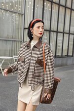 现货-粗纺棋盘格拼接小外套，其它，依歌贝诺