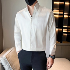 店主风条纹大V领条纹衬衫社会小伙痞帅衬衣301A-1/CS610/P55，男装衬衫，星座301A-1