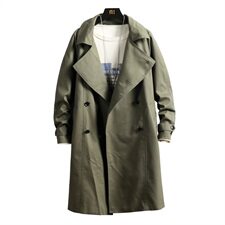 2021秋季新网格日系大码男双排扣气质长款风衣外套J982-P85，男装风衣，电商A001