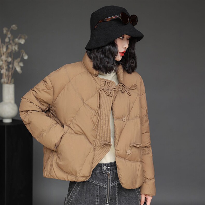 新中式盘扣轻薄羽绒服女2023冬季新款时尚洋气立领小个子鸭绒外套,女装羽绒服,阳光伊恋