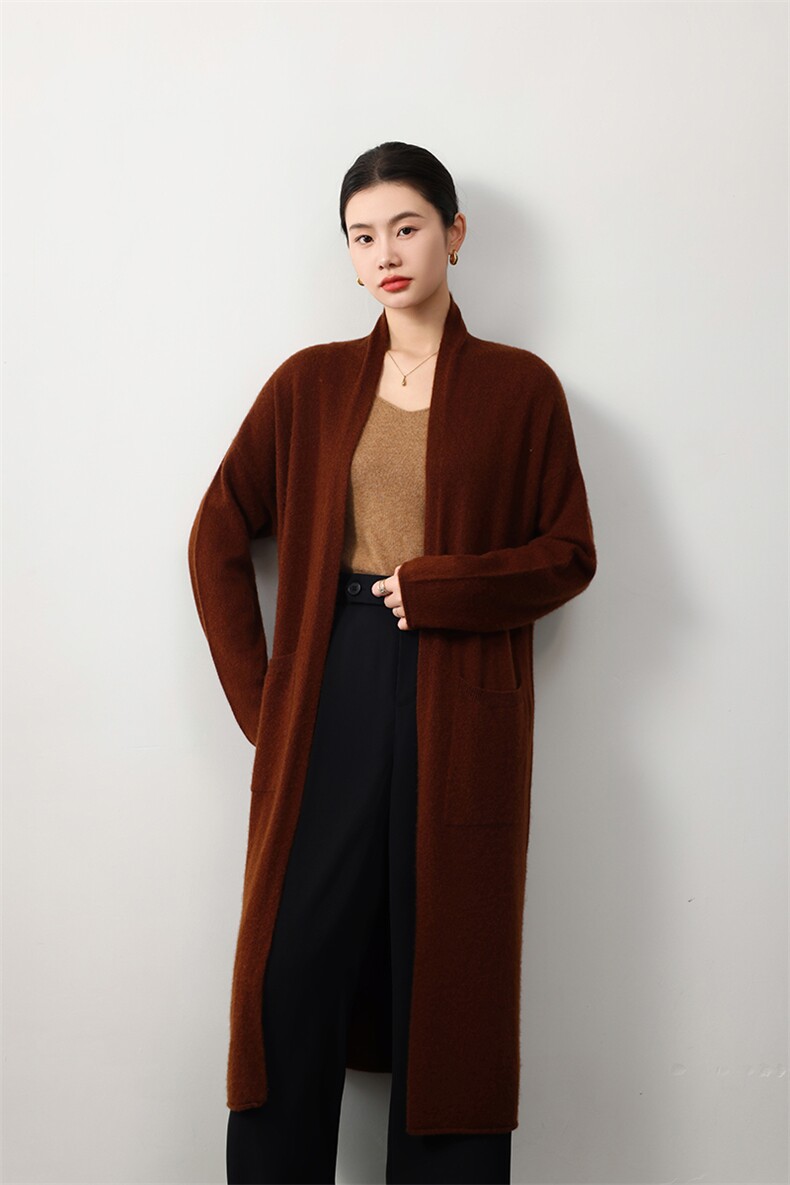 时尚优雅女士长款羊绒开衫舒适保暖显瘦设计,女装羊绒衫,业大羊绒