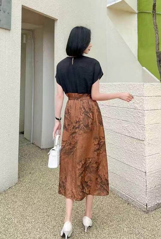 现货，人丝撞色连衣裙，女装连衣裙，迪蔓君翔