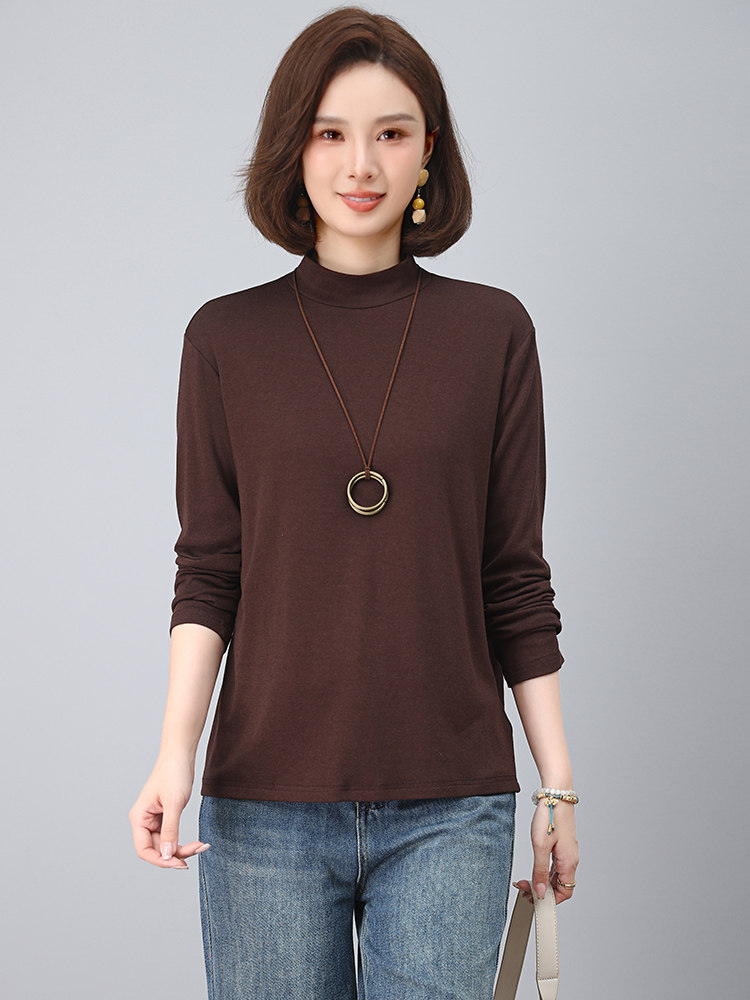 简约打底衫2025秋季新款衣服女装棉法式气质修身上衣,女装T恤,江忆布依