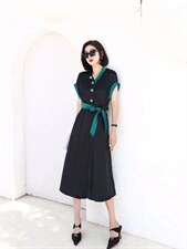 现货，撞色仿醋酸连衣裙，女装连衣裙，迪蔓君翔