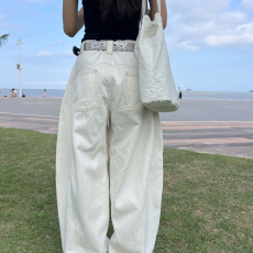 美式休闲白色弯刀牛仔裤男潮牌复古高级感解构多口袋宽松阔腿长裤，男装牛仔裤，四季星座505