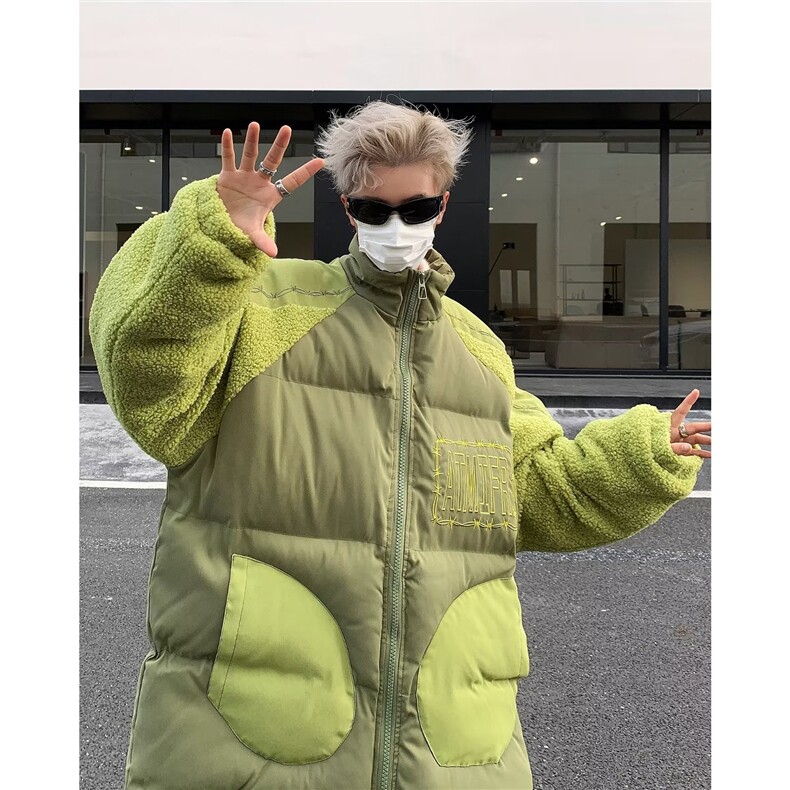 羊羔毛拼接棉服男冬新款加厚面包服设计感小众棉衣外套TT8022P88,男装棉衣,星座1013-5