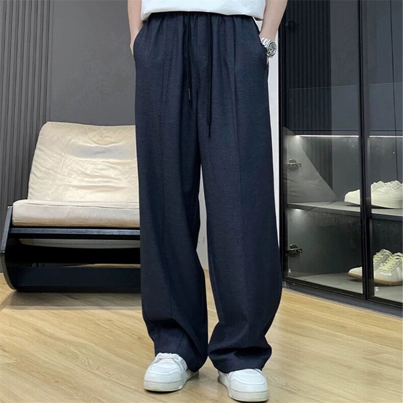 GENIOLAMODE冰丝速干美式运动百搭休闲裤子男士夏季薄款宽松阔腿，男装牛仔裤，电商A001