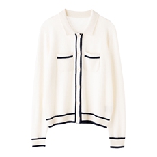 太气质了~秋冬小香风撞色POLO领针织开衫外套，女装羊绒衫，江帆羊绒