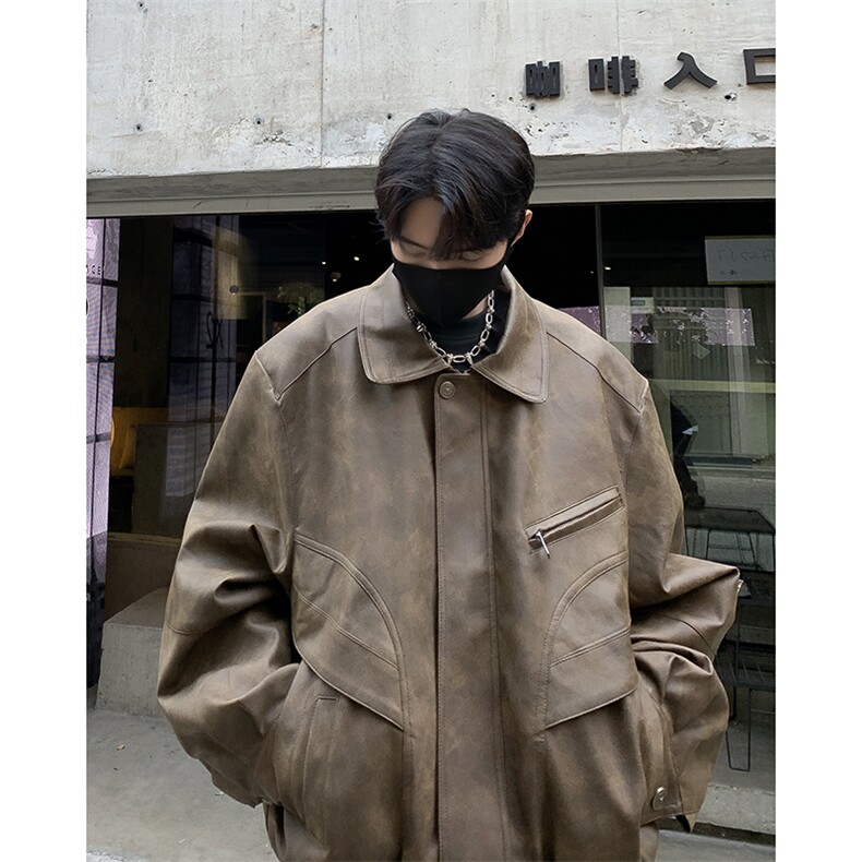 Wt135-P85美式扎染工艺皮夹克外套,男装夹克,星座1501-1