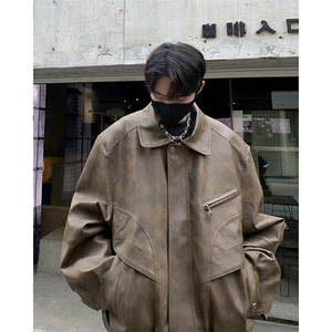 Wt135-P85美式扎染工艺皮夹克外套图片