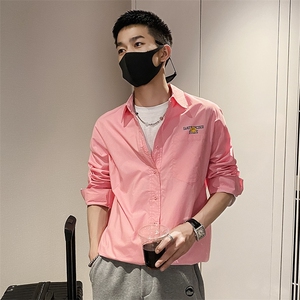 社会风秋纯色宽松笑脸印花衬衫潮男B297-7705-P68控98图片