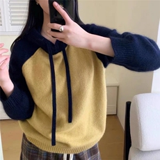 时尚百搭女士秋冬羊毛连帽衫羊毛简约休闲宽松显瘦毛衣，女装羊毛衫，千御纺羊绒