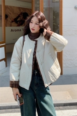 韩系小个子撞色拼接羽绒棉衣女2025冬季新款女装短款棉服棉袄外套，女装棉衣/棉服，天丽
