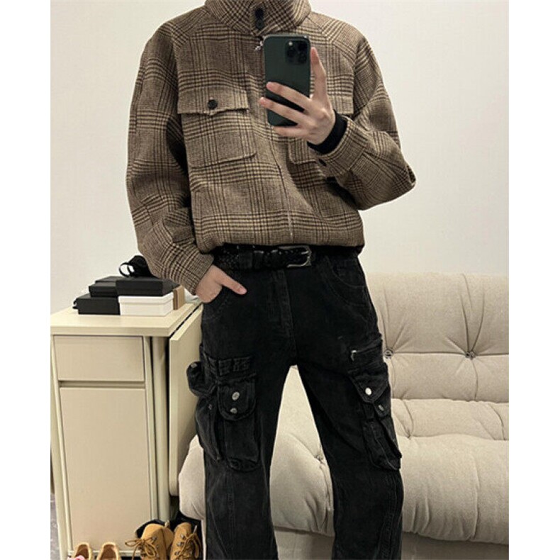 新款复古美拉德千鸟格哈灵顿羊毛夹克男短宽立体剪裁JK953,男装夹克,星座1116A（原606A-3）