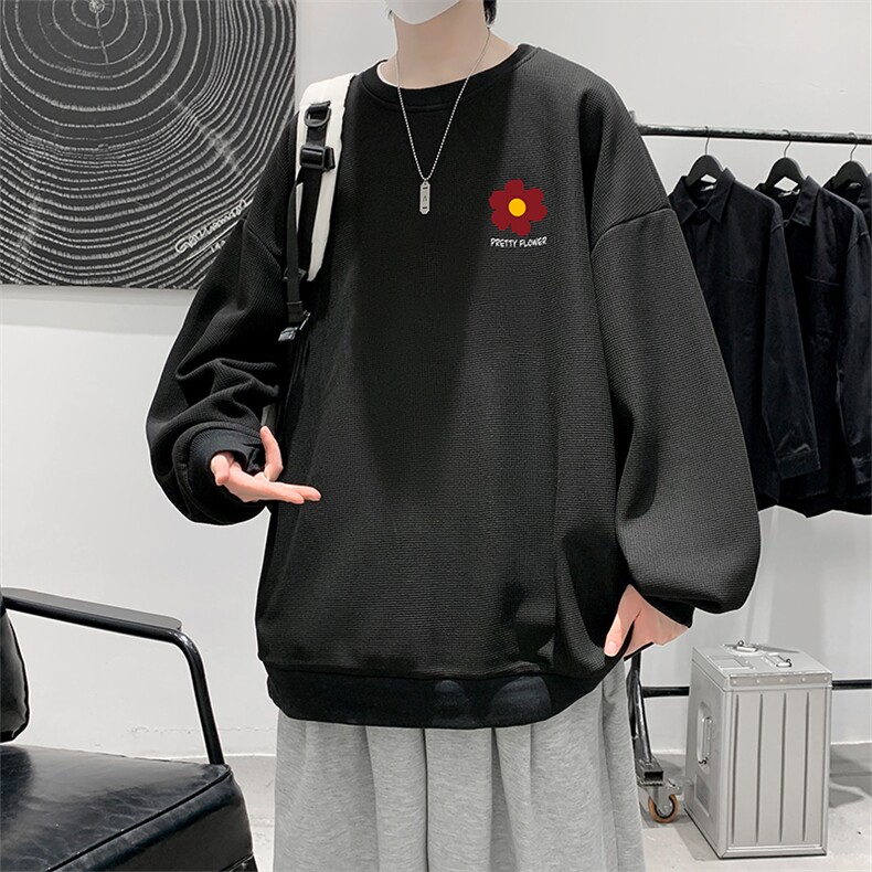 华夫格卫衣圆领卫衣男大码长袖t恤男外套HW76257-P30加绒款-P40,男装卫衣,电商A040