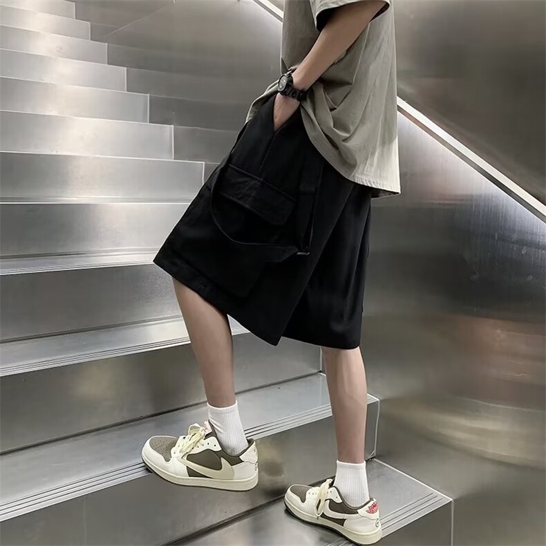 背带短裤男港风潮流口袋帅气2023夏季新款ins宽松五分裤K3691-P38,男装休闲裤,星座412-3