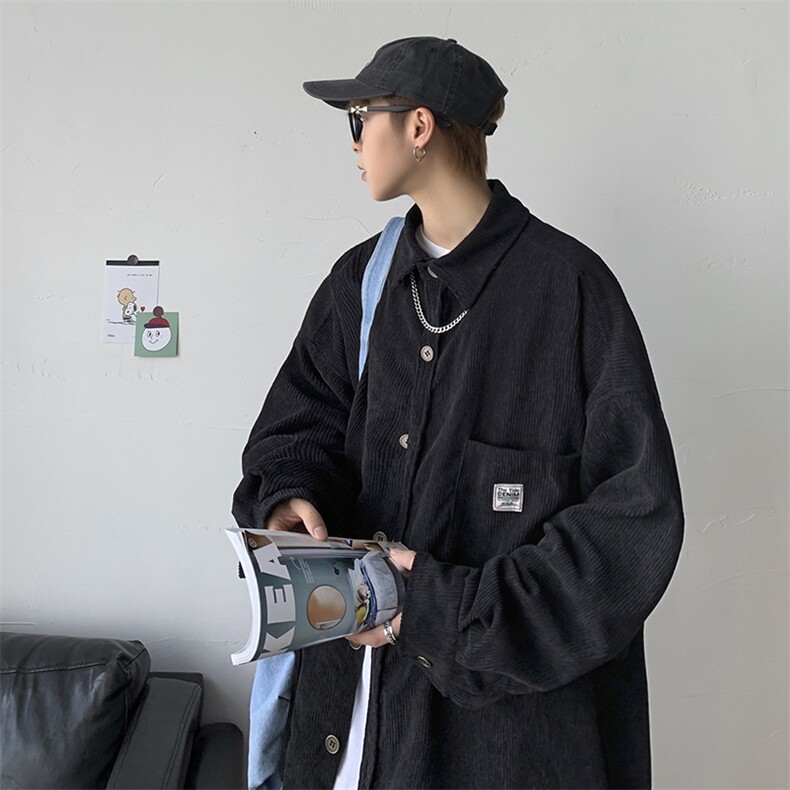 wassuphappy灯芯绒长袖衬衫男款秋冬季加绒加厚工装休闲衬衣外套,男装衬衫,钱塘713
