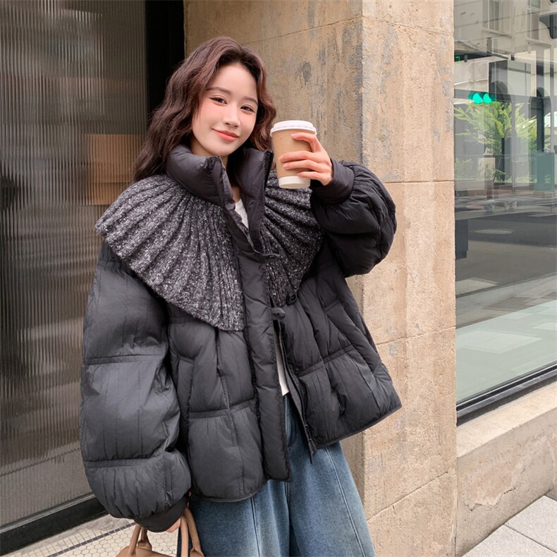 【新款】出货了针织拼接立领羽绒服90绒2C151-W51-P385-K578,女装羽绒服,2C151