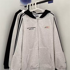 美式潮条纹织带开衫连帽卫衣男春秋情侣宽松休闲外套WYK109P48，女装短外套，星座1013-5