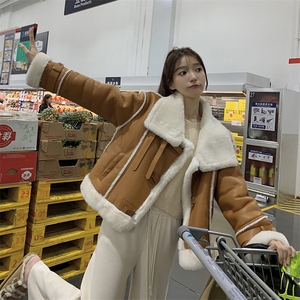 皮毛一体短款明线设计机车风短外套87-F8739-P195-K278图片