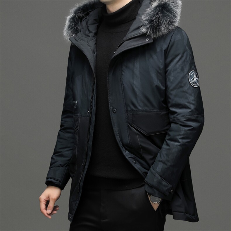 新款男士可脱卸狐狸毛领羽绒服冬季中年商务休闲男装加厚保暖外套,男装羽绒服,电商B212（原钱塘6029）