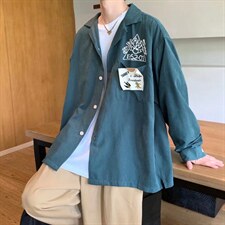 长袖衬衫男港风日系韩版毛巾绣日系衬衫C234P33图片