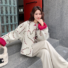 日系米白色刺绣提花毛呢羽绒服女2025冬季超好看保暖90白鸭绒外套，女装毛呢外套，2D078