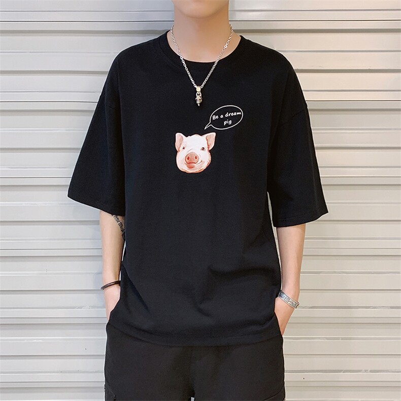 男士短袖t恤上衣服夏季新款潮流印花五分半袖打底衫恤DS372T,男装T恤,电商A102