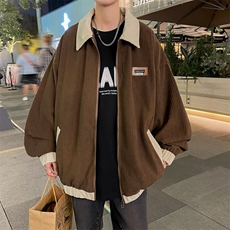 美式复古潮牌设计感外套男秋季小众拼色宽松情侣夹克W7860-P55，男装夹克，星座512-4