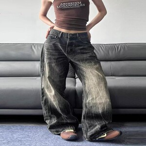 高街水洗猫须做旧牛仔裤男士潮牌痞帅cleanfit修身显瘦微喇裤直筒,女装牛仔裤,星座218-8