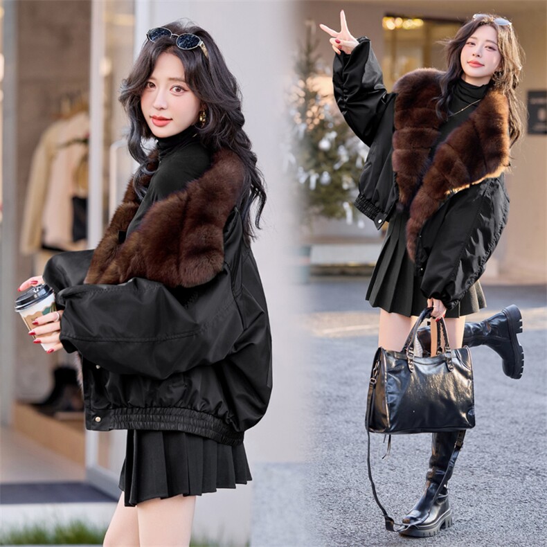 【bao款现货】2024新款冬装狐狸毛大毛领鹅绒羽绒服欧货韩版派克,女装皮草,雅静靓衣