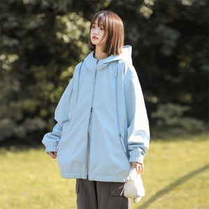 冲锋衣连帽夹克男宽松落肩纯色上衣外套DSA157B-J208-P60图片